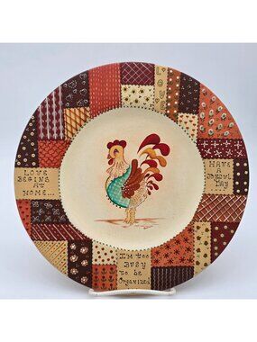Solid Wood Rooster Decorative Plate Patchwork & Inspirational Quotes Hand-Painte